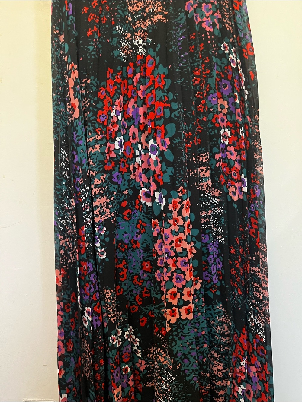 Molly Bracken Black Maxi Skirt with Red, Pink, Purple & Green Floral Print